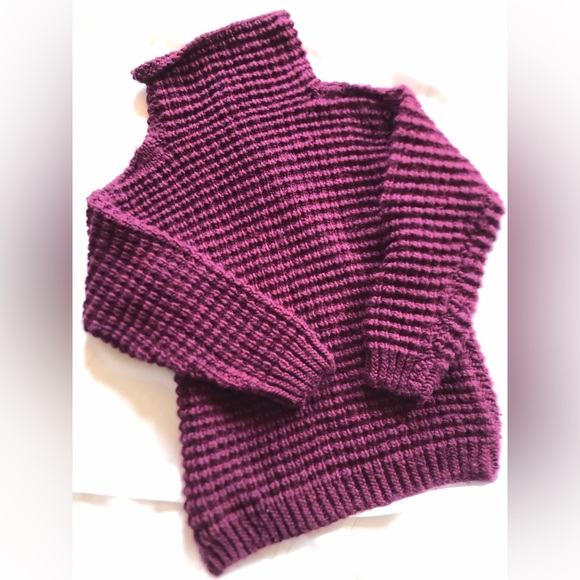 Handmade Sweaters - Ribbed Hand Knit Mock Neck Sweater